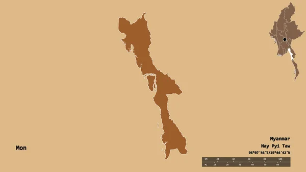 Σχήμα Mon Πολιτεία Της Μιανμάρ Κεφάλαιό Της Απομονωμένο Στέρεο Υπόβαθρο — Φωτογραφία Αρχείου