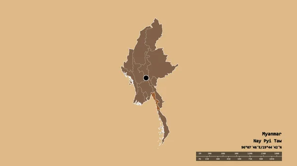 主な地域部門と分離モンエリアとミャンマーの荒廃した形 ラベル 規則的にパターン化されたテクスチャの構成 3Dレンダリング — ストック写真