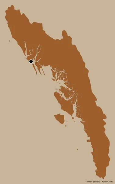 Форма Ракхайна Штат Мьянма Столицей Изолированы Твердом Цветном Фоне Состав — стоковое фото