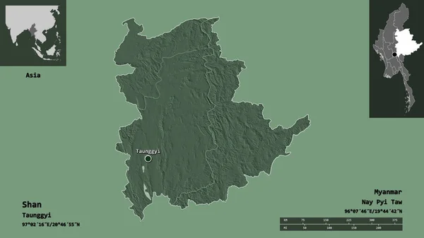Σχήμα Shan Πολιτεία Της Μιανμάρ Και Πρωτεύουσά Της Κλίμακα Απόστασης — Φωτογραφία Αρχείου