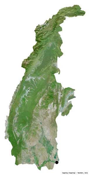 Form Sagaing Delning Myanmar Med Huvudstaden Isolerad Vit Bakgrund Satellitbilder — Stockfoto