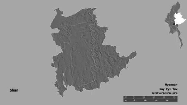 Форма Шаня Штат Мьянма Столицей Изолированы Прочном Фоне Дистанционный Масштаб — стоковое фото