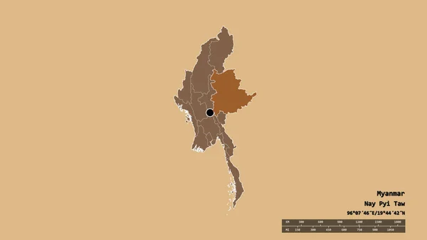 Vyprahlý Tvar Myanmaru Hlavním Městem Hlavním Regionálním Oddělením Odděleným Územím — Stock fotografie