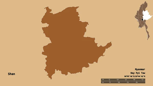 Kształt Shan Stan Myanmar Swoim Kapitałem Odizolowanym Solidnym Tle Skala — Zdjęcie stockowe