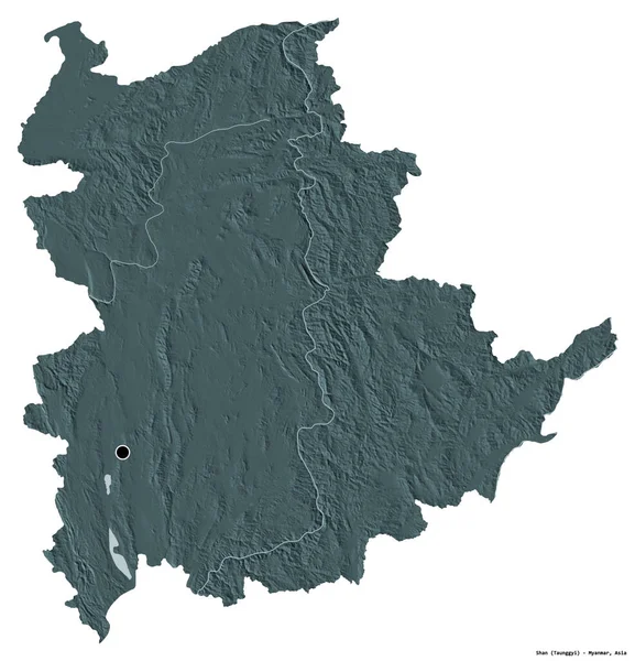 Форма Шаня Штат Мьянма Столицей Изолированной Белом Фоне Цветная Карта — стоковое фото