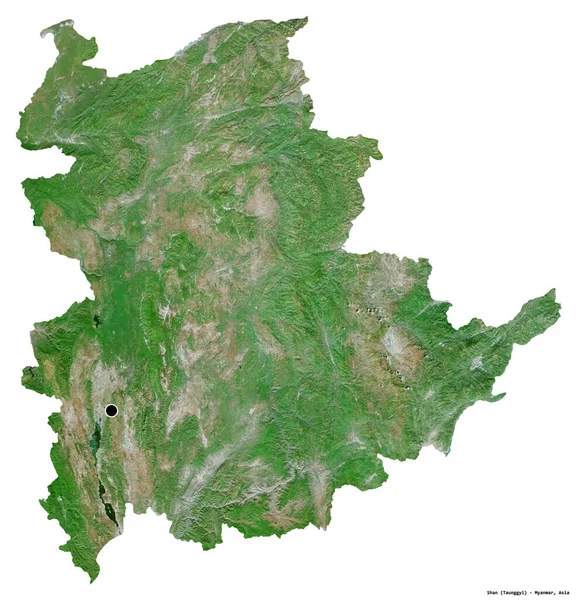 Форма Шаня Штат Мьянма Столицей Изолированной Белом Фоне Спутниковые Снимки — стоковое фото