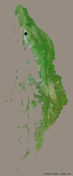 Forma Tanintharyi Divisão Myanmar Com Sua Capital Isolada Fundo Cor — Fotografia de Stock