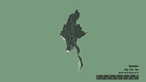 Forma Dessaturada Mianmar Com Sua Capital Principal Divisão Regional Área — Fotografia de Stock