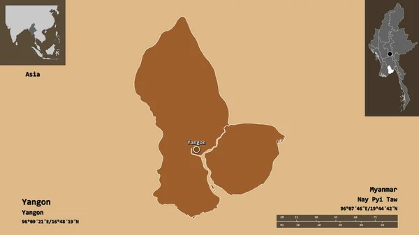Forma Rangum Divisão Mianmar Sua Capital Escala Distância Previews Rótulos — Fotografia de Stock