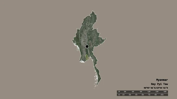 Die Ungesättigte Form Myanmars Mit Seiner Hauptstadt Der Wichtigsten Regionalen — Stockfoto