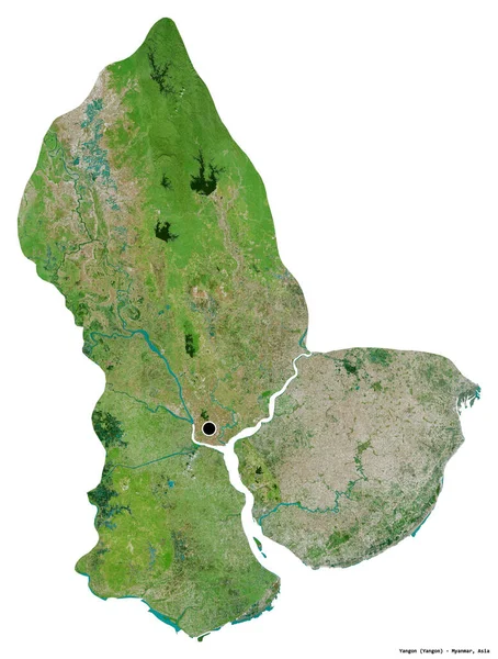 仰光的形状 缅甸的分裂 其首都被白色背景隔离 卫星图像 3D渲染 — 图库照片
