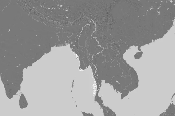 Uitgebreid Gebied Van Myanmar Met Landgrenzen Internationale Regionale Grenzen Hoogteverschil — Stockfoto