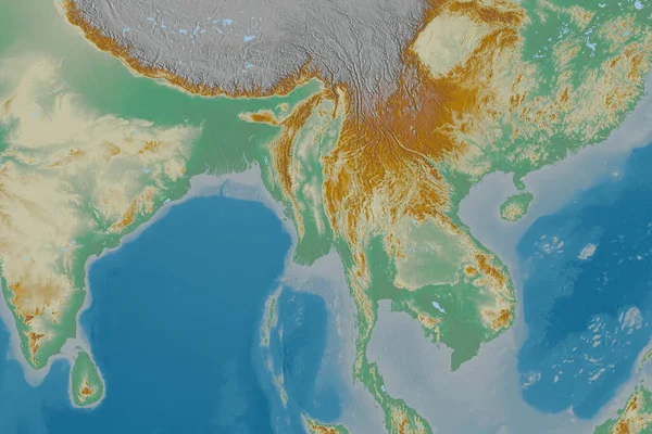 ミャンマーの拡大地域 地形図 3Dレンダリング — ストック写真