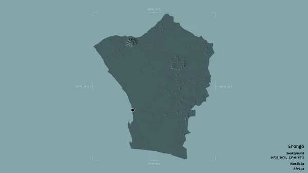 ナミビアの領域であるエロンゴの地域は 洗練された境界の箱の中にしっかりとした背景に隔離されています ラベル 色の標高マップ 3Dレンダリング — ストック写真