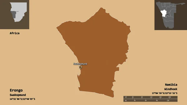 Форма Эронго Региона Намибии Столицы Шкала Расстояний Предварительные Просмотры Метки — стоковое фото