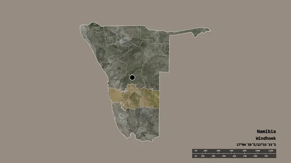 主要な地域部門と分離されたハードアップ地域とナミビアの荒廃した形 ラベル 衛星画像 3Dレンダリング — ストック写真