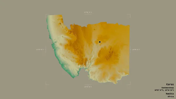 纳米比亚区域的卡拉地区 在一个地理参考方块中 在坚实的背景下被隔离 地形浮雕图 3D渲染 — 图库照片