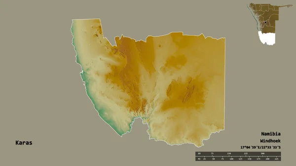 カラスの形 ナミビアの地域 その資本がしっかりとした背景に隔離されて 距離スケール リージョンプレビュー およびラベル 地形図 3Dレンダリング — ストック写真
