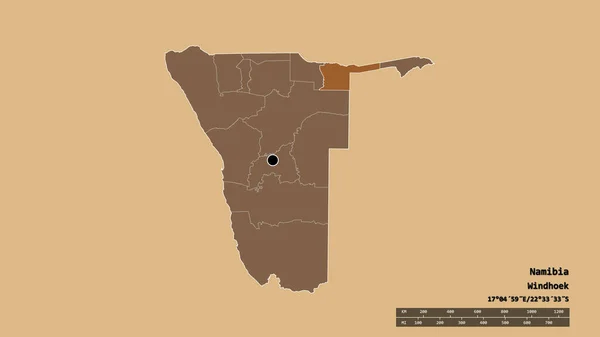 以首都 主要区域分部和分离的卡万戈东部地区为首都的纳米比亚的绝望状态 有规律的纹理的组成 3D渲染 — 图库照片