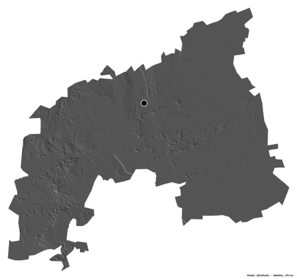 Forma Khomas Regiunea Namibia Capitala Izolată Fundal Alb Harta Altitudinii — Fotografie, imagine de stoc