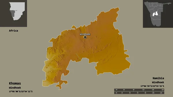 Shape Khomas Region Namibia Its Capital Distance Scale Previews Labels — Stock Photo, Image