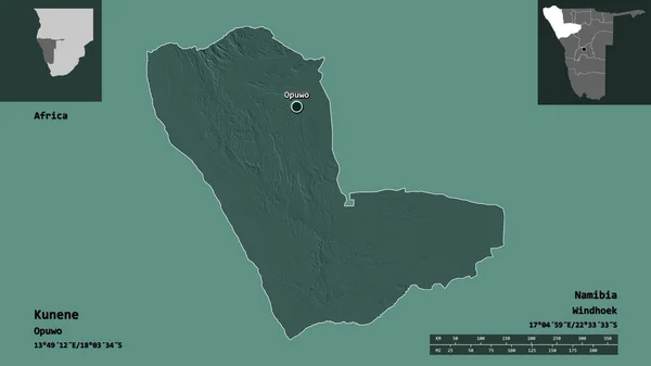 Shape Kunene Region Namibia Its Capital Distance Scale Previews Labels — Stock Photo, Image