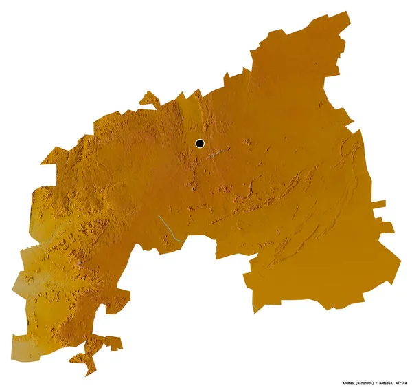 Kształt Khomas Regionu Namibii Jego Kapitału Izolowane Białym Tle Mapa — Zdjęcie stockowe