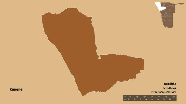 ナミビア地方のクネネの形で その首都はしっかりとした背景に隔離されています 距離スケール リージョンプレビュー およびラベル 規則的にパターン化されたテクスチャの構成 3Dレンダリング — ストック写真