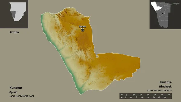 Shape Kunene Region Namibia Its Capital Distance Scale Previews Labels — Stock Photo, Image