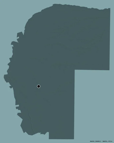 ナミビアの地域であるオメヘケの形で その首都はしっかりとした色背景に隔離されています 色の標高マップ 3Dレンダリング — ストック写真