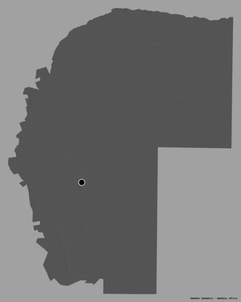 ナミビアの地域であるオメヘケの形で その首都はしっかりとした色背景に隔離されています 標高マップ 3Dレンダリング — ストック写真