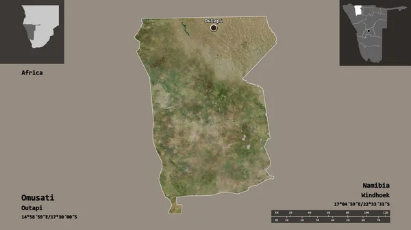 纳米比亚的Omusati形状及其首都 距离刻度 预览和标签 卫星图像 3D渲染 — 图库照片