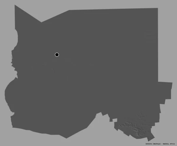 纳米比亚Oshikoto地区的形状 其首都以纯色背景隔离 Bilevel高程图 3D渲染 — 图库照片