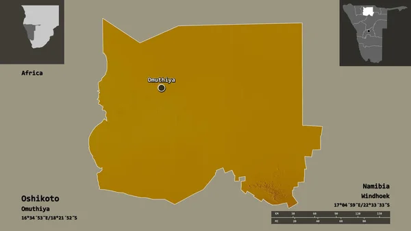 Form Oshikoto Regionen Namibia Och Dess Huvudstad Avståndsskala Förhandsvisningar Och — Stockfoto