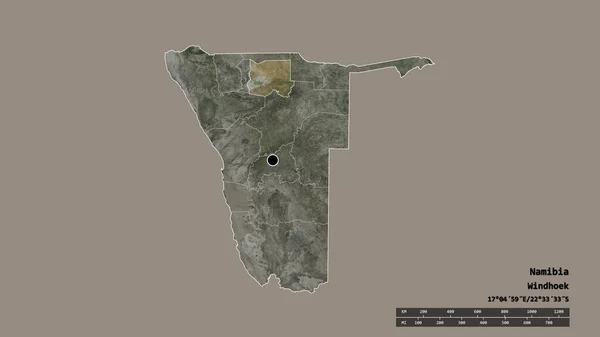 以首都 主要区域分部和分隔的奥希科托地区为首都的纳米比亚的绝望状态 卫星图像 3D渲染 — 图库照片