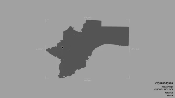 ナミビアの地域であるオットジョゾンジュパ 英語版 の地域は 洗練された境界の箱の中にしっかりとした背景に孤立していた ラベル 標高マップ 3Dレンダリング — ストック写真