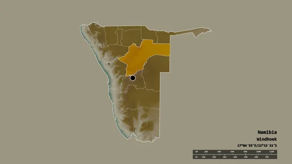 Forma Dessaturada Namíbia Com Sua Capital Principal Divisão Regional Área — Fotografia de Stock