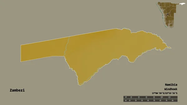 Forma Zambezi Región Namibia Con Capital Aislada Sobre Fondo Sólido —  Fotos de Stock