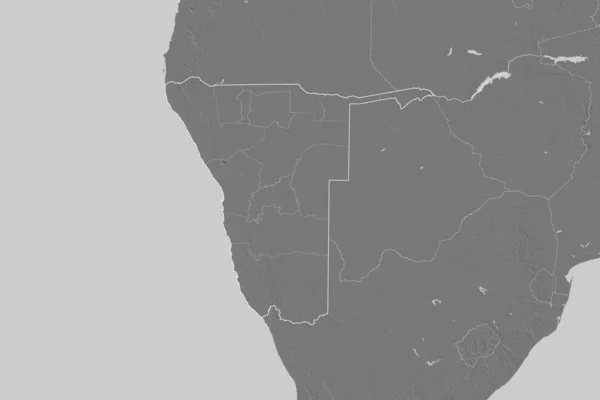 纳米比亚幅员辽阔 有国家概况 国际和区域边界 Bilevel高程图 3D渲染 — 图库照片