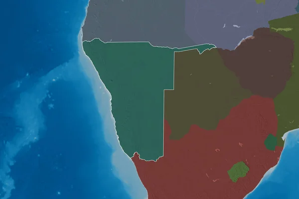 Zone Étendue Namibie Esquissée Carte Altitude Colorée Rendu — Photo