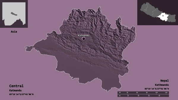 Formen För Den Centrala Utvecklingsregionen Nepal Och Dess Huvudstad Avståndsskala — Stockfoto