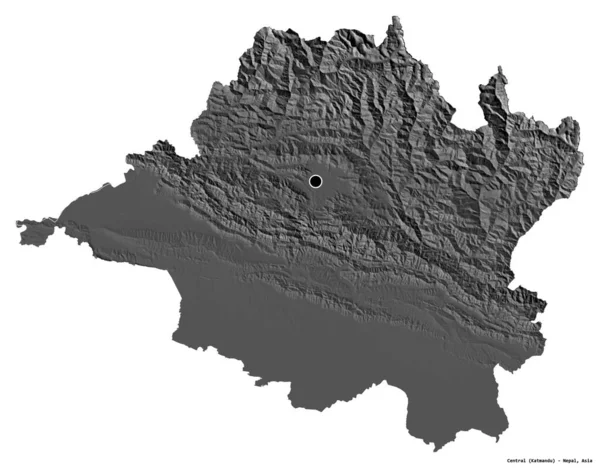 尼泊尔中部的形状 发展区 其首都被白色背景隔离 Bilevel高程图 3D渲染 — 图库照片