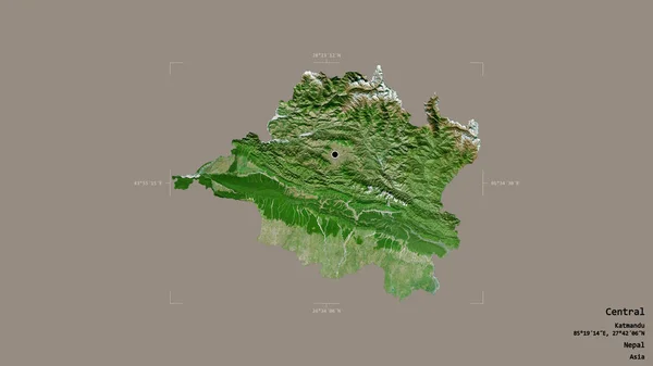 ネパールの中央部 開発地域のエリアは 洗練された境界ボックスにしっかりとした背景に隔離されています ラベル 衛星画像 3Dレンダリング — ストック写真