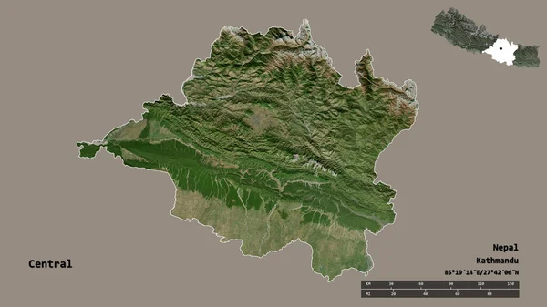 中央の形 ネパールの開発地域 その資本は 固体背景に隔離されています 距離スケール リージョンプレビュー およびラベル 衛星画像 3Dレンダリング — ストック写真