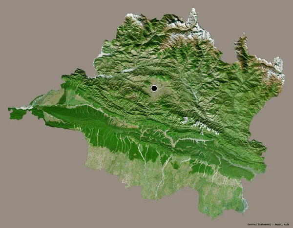 中心形状 尼泊尔的发展区 其首都隔离在一个坚实的色彩背景 卫星图像 3D渲染 — 图库照片