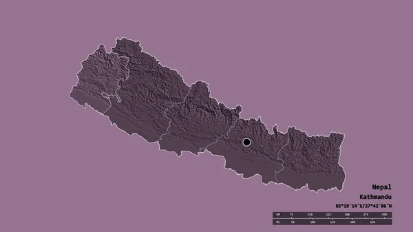 Desaturated Shape Nepal Its Capital Main Regional Division Separated Far — Stock Photo, Image