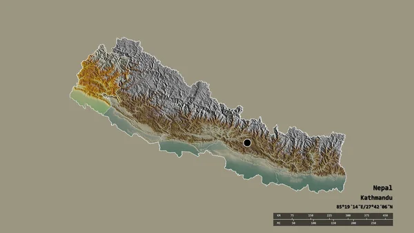 Zdesperowany Kształt Nepalu Stolicą Głównym Oddziałem Regionalnym Oddzielonym Obszarem Dalekowschodnim — Zdjęcie stockowe