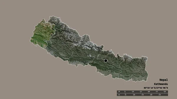 Forma Dessaturada Nepal Com Sua Capital Principal Divisão Regional Área — Fotografia de Stock