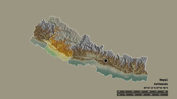 Zdesperowany Kształt Nepalu Stolicą Głównym Oddziałem Regionalnym Oddzielonym Obszarem Środkowo — Zdjęcie stockowe