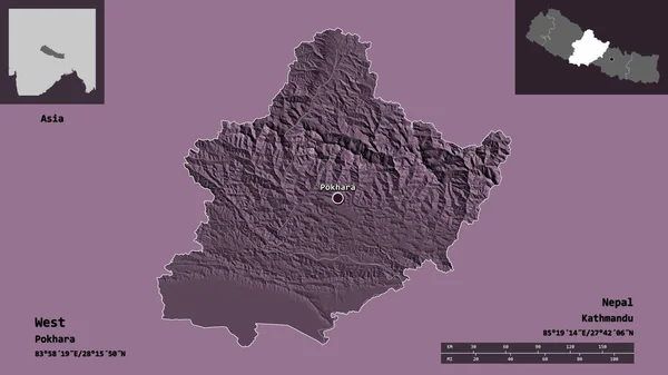 Shape West Die Entwicklungsregion Nepals Und Seine Hauptstadt Entfernungsskala Vorschau — Stockfoto